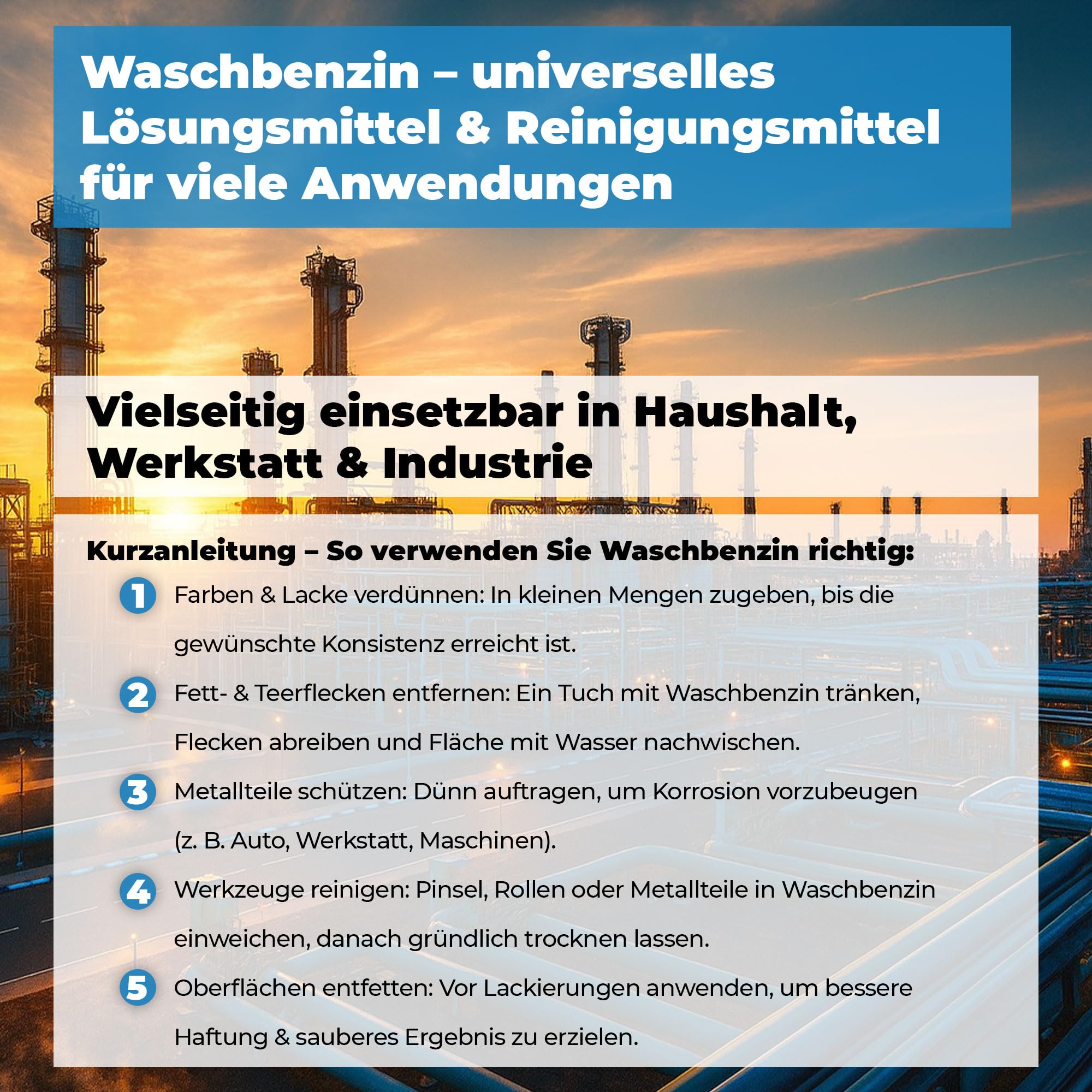 10 x 20L Waschbenzin – Universelles Lösungsmittel & Entfetter – Farben- & Lackverdünner | Werkzeug- & Pinselreiniger für Haushalt, Auto & Werkstatt – EU-Qualität