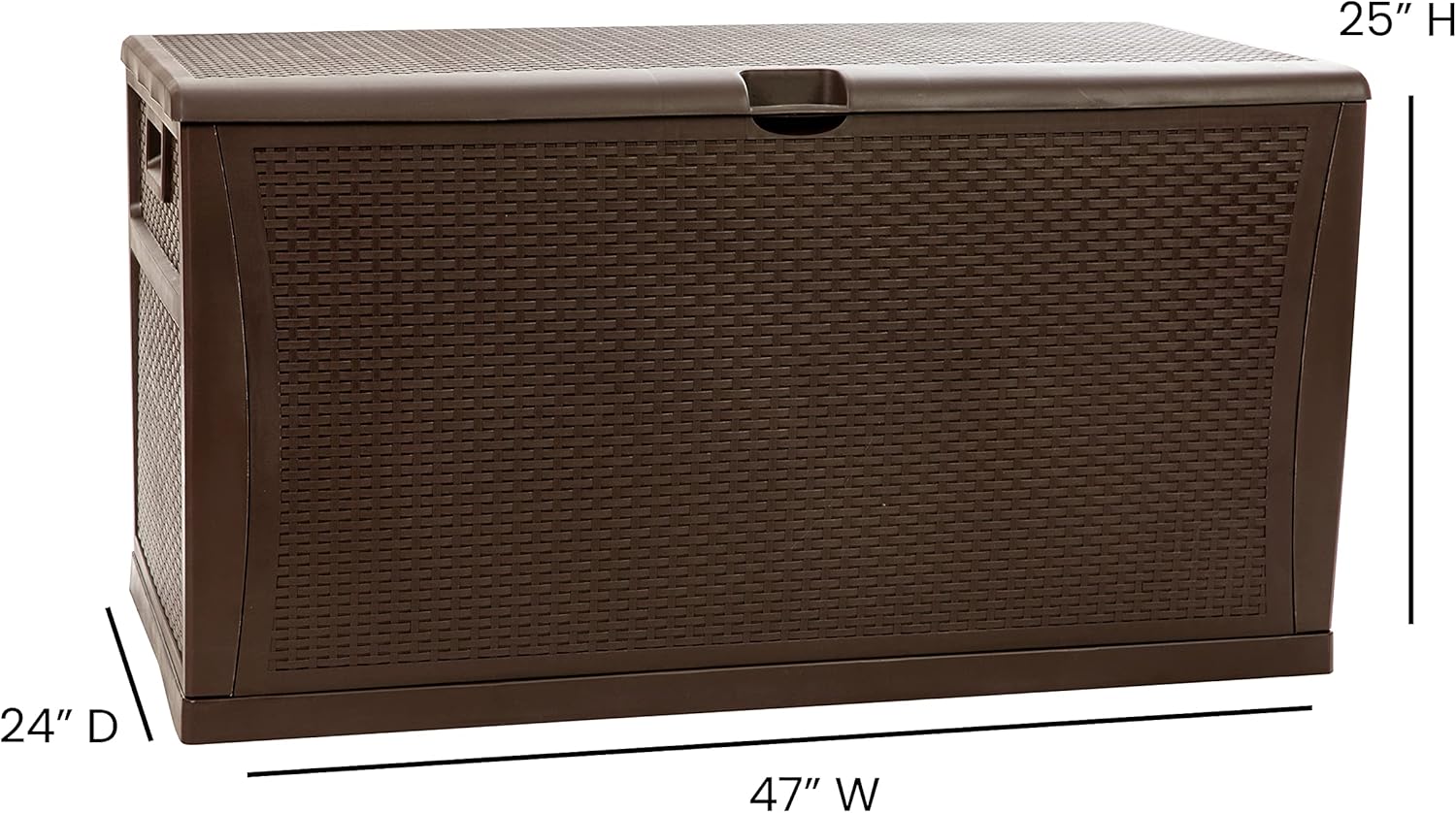 EMMA + OLIVER 120 Gallon Brown Plastic Deck Box for Outdoor Patio Storage & Deck Organization