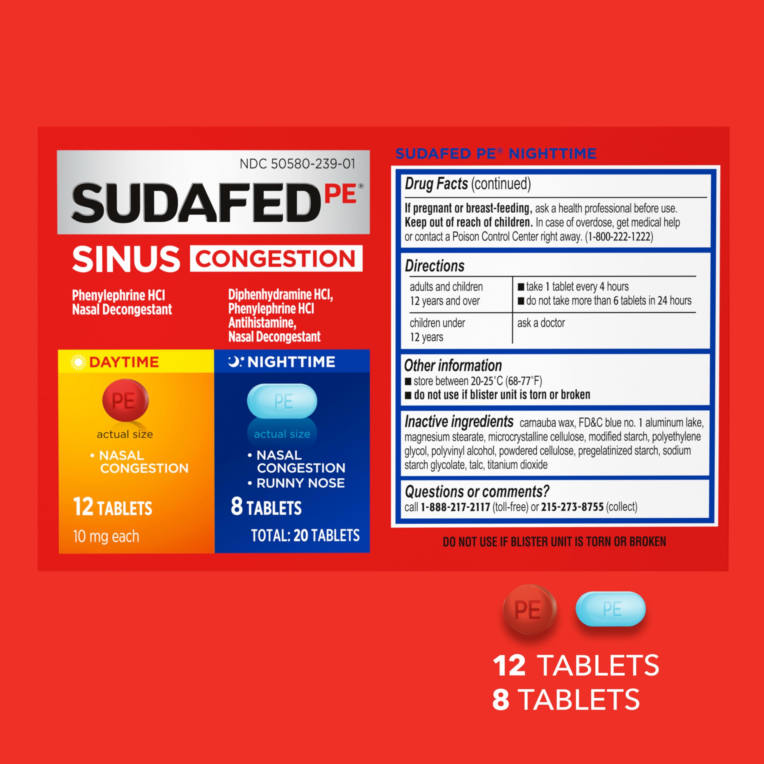 Sudafed PE Day + Night Tablets, Phenylephrine HCl, 20 ct — Amazon image 6