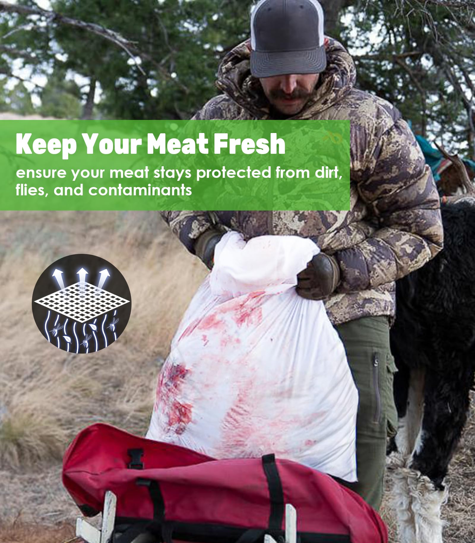 Elk Game Bags 5 Pack, Essential Hunting Gear & Accessories, Field Dressing Quarter Meat Bag, Medium to Large Wild Hunting Gear Bag for Elk, Deer, Caribou,and Moose