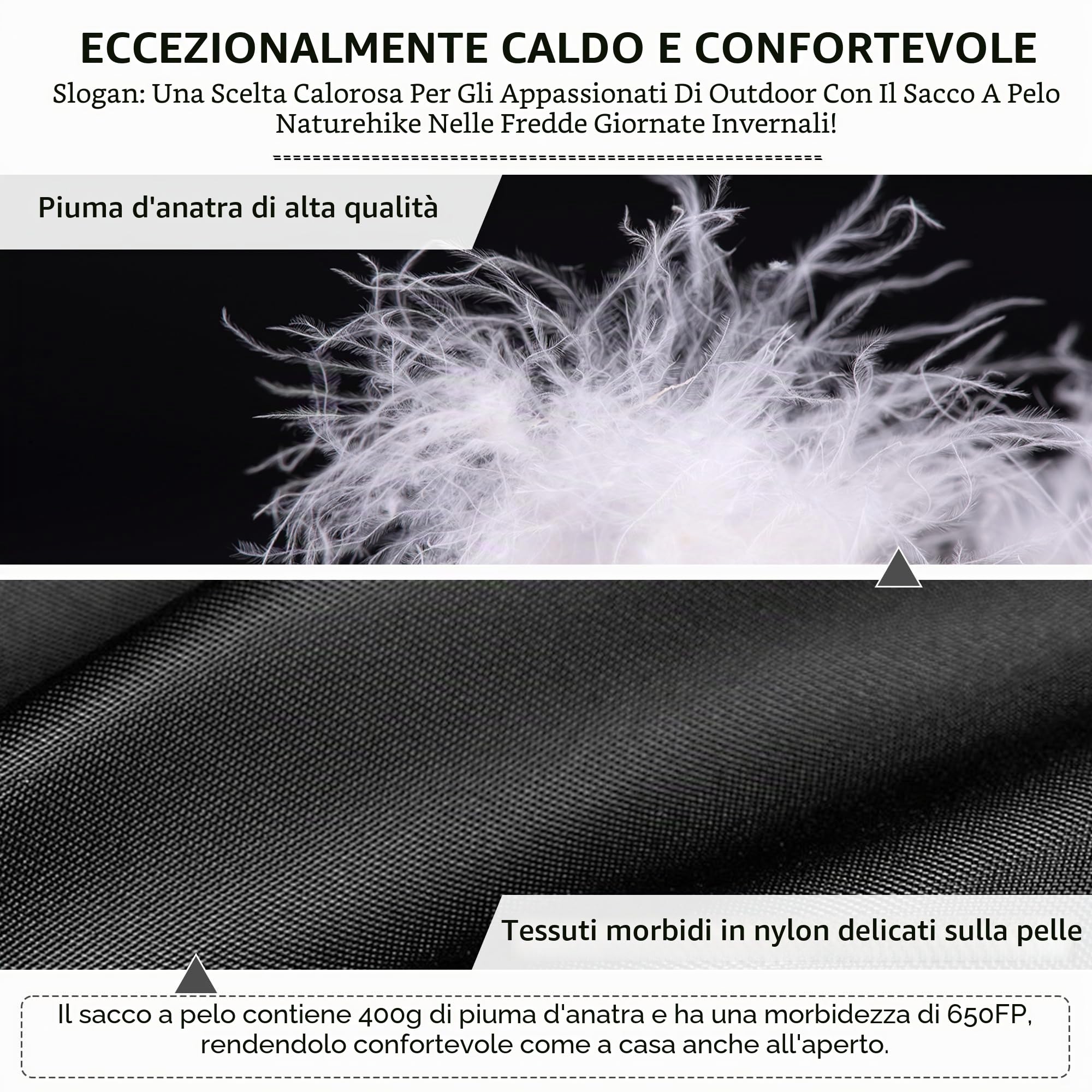 Naturehike Sacco a Pelo In Piuma d'Oca 750FP Sacco a Pelo In Piuma d'Oca Invernale Caldo 4 Stagioni Sacco a Compressione Speciale Da Campeggio Ultraleggero Portatile