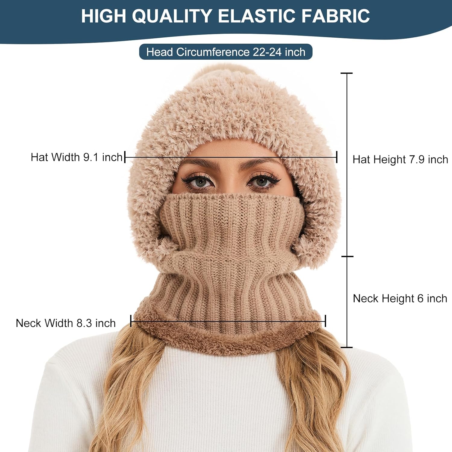 Sumolux 3 in 1 Beanie Hats for Women Fleece Lined Scarf and Mask Outdoors Windproof Knitted Ski Mask Set - Image 5