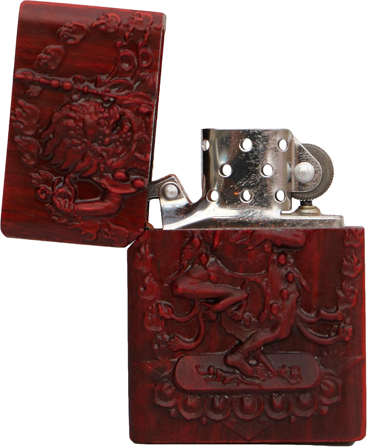 Natural Huanghuali Wood Rosewood Carving Protector Deity Lighter Outer Casing for Zippo Module (Vajravarahi Dorje Phakmo/Dakini Rupa)