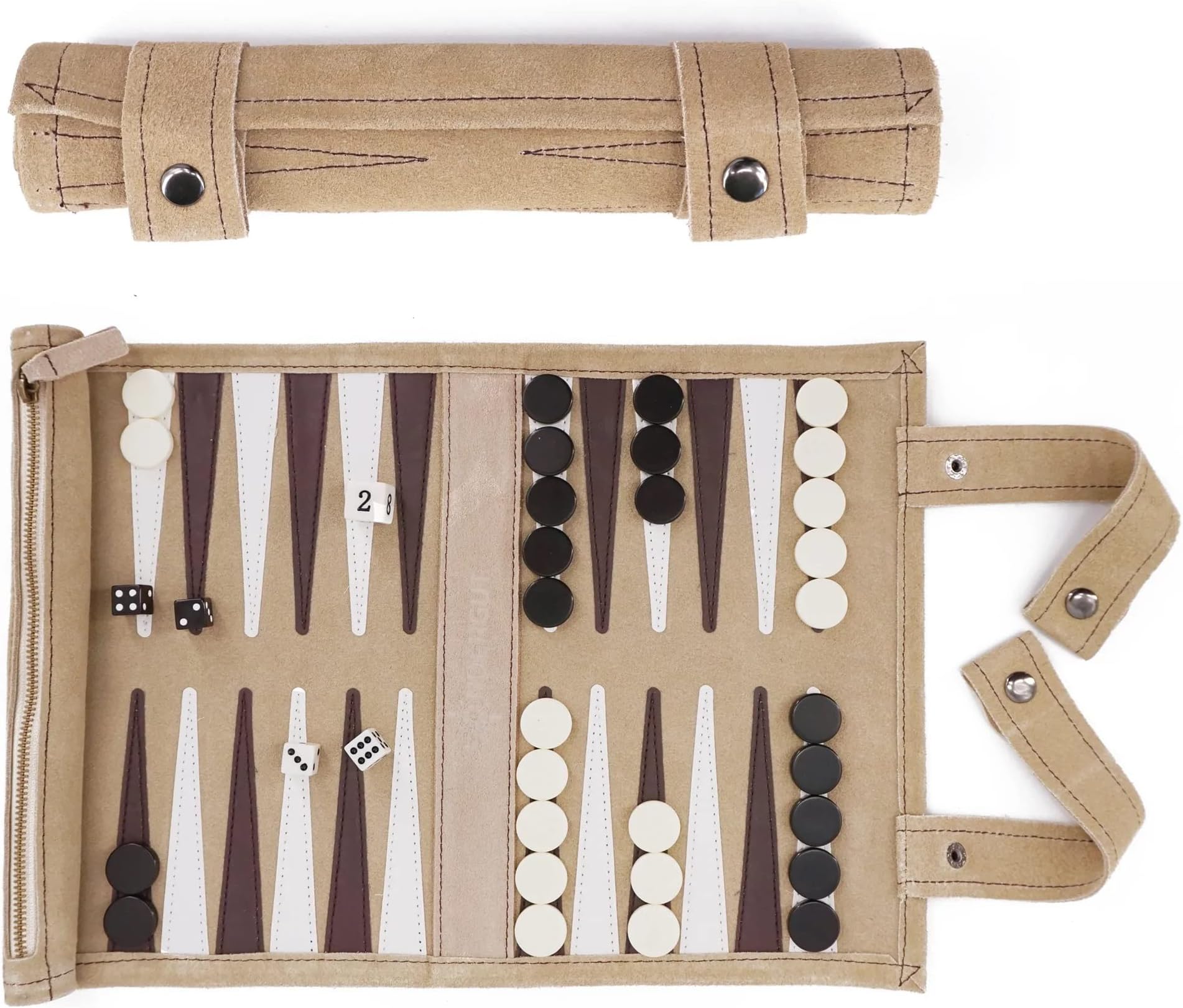 Sondergut Roll-up Portable Suede Backgammon Game Set - for Adults & Children - Ideal for RV Travel, Cruise, Airplane, Camping, Backpacking, Road Trips Multiple Colors
