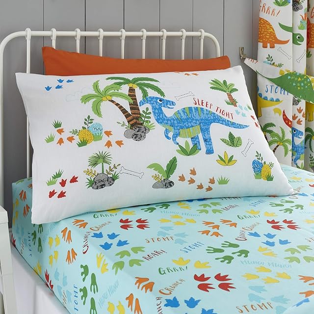 Happy Linen Company Girls Boys Kids Cute Dinky Dinosaurs Single Fitted Sheet
