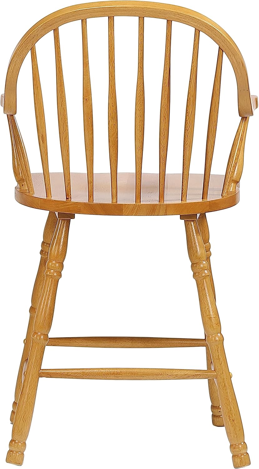 Sunset Trading Selections 24" Windsor Barstools with Arms | Counter Height Stools with Backs and Armrests | Light Oak Solid Wood | Set of 2