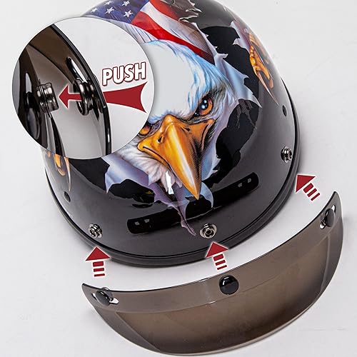 Miniatura 3 de Cartman Cruiser Scooter Casco de media cara para motocicleta, gráficos patrióticos de Eagle USA, aprobado por DOT para bicicleta, scooter, ATV, UTV,