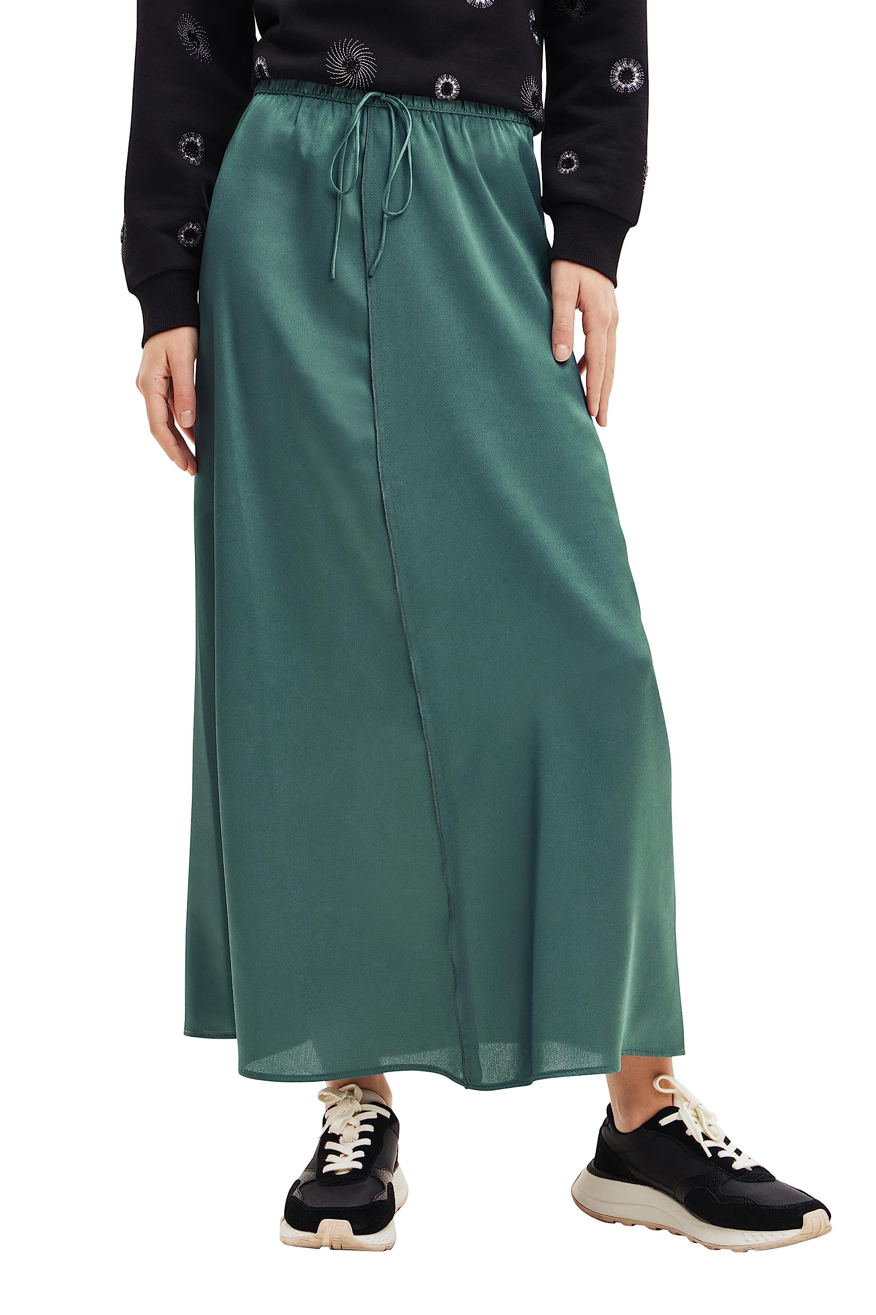 Desigual Mujer Verde Falda Midi Satinada, Poliester, Xl