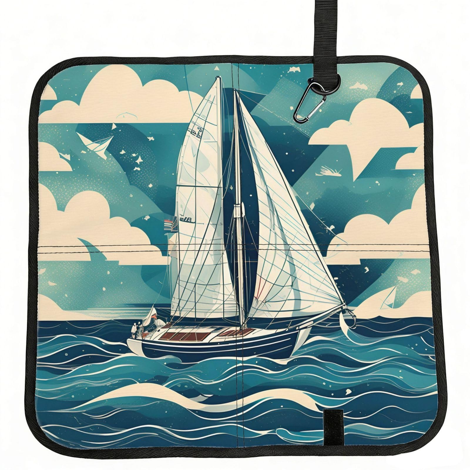 NImongt Ocean Sailboat Print Portable Chair Pad Foldable Seat Cushion Outdoor Seating Office Picnic Camping