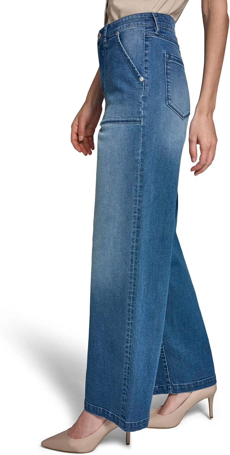 Karl Lagerfeld Women's Wide Leg Wide Pocket Super Stretch Jean