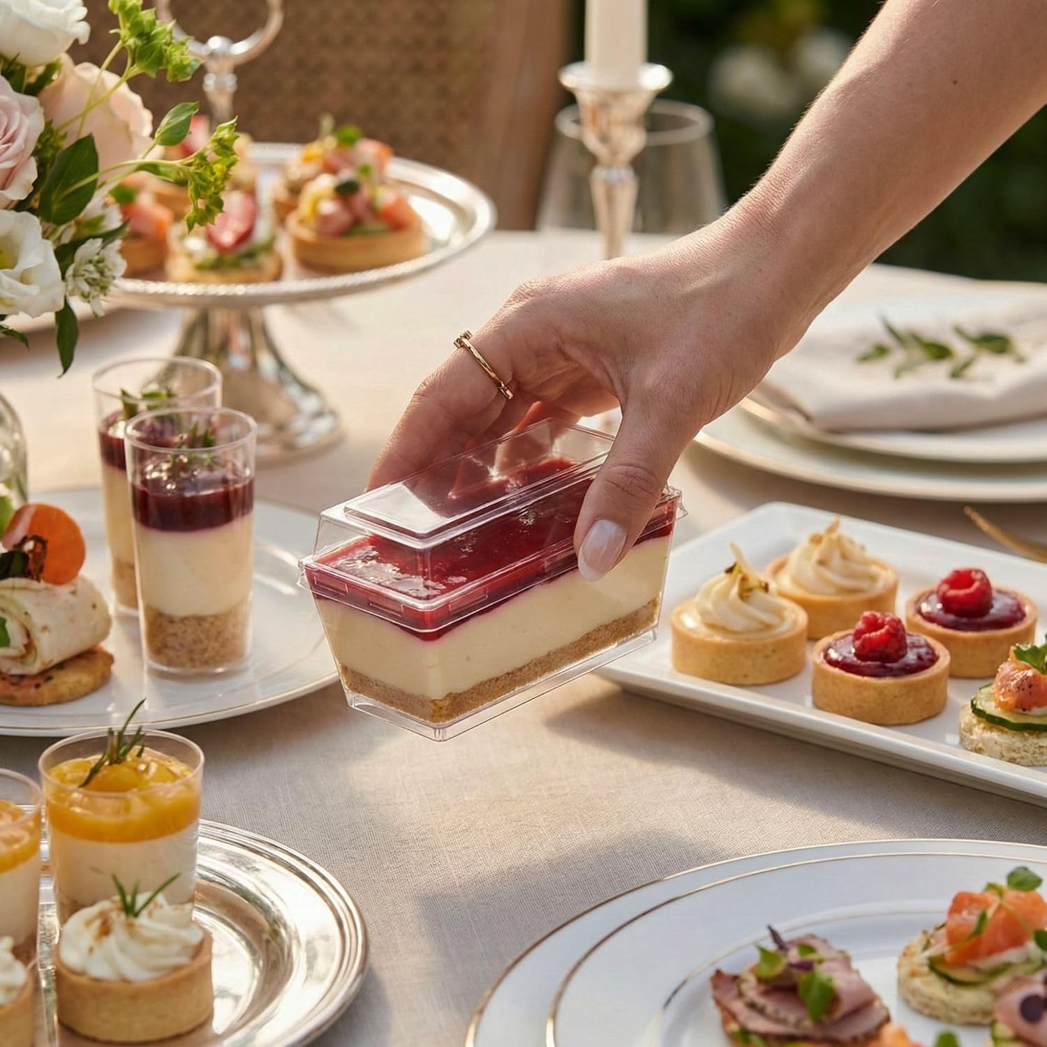 Restaurantware 5 Ounce Disposable Bakery Containers 100 Rectangle Cake Containers - With Lids Package Appetizers or Snacks Clear Plastic Dessert Containers For Small Loaf Cakes or Cake Rolls