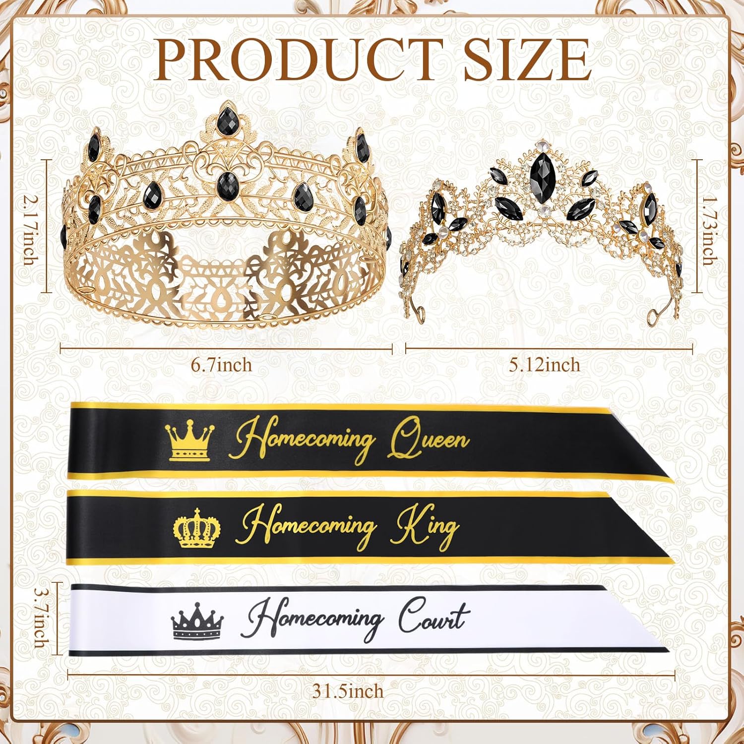 Ferreve 12 Pcs Homecoming Sashes and Crowns Set 2026 Homecoming King and Queen Royal Tiara University Party Accessories