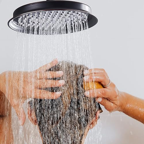 Miniatura 6 de Drettyer Cabezal de ducha de lluvia, cabezales de ducha vintage de 9 pulgadas con brazo de ducha curvado de extensión, cabezal de ducha redondo