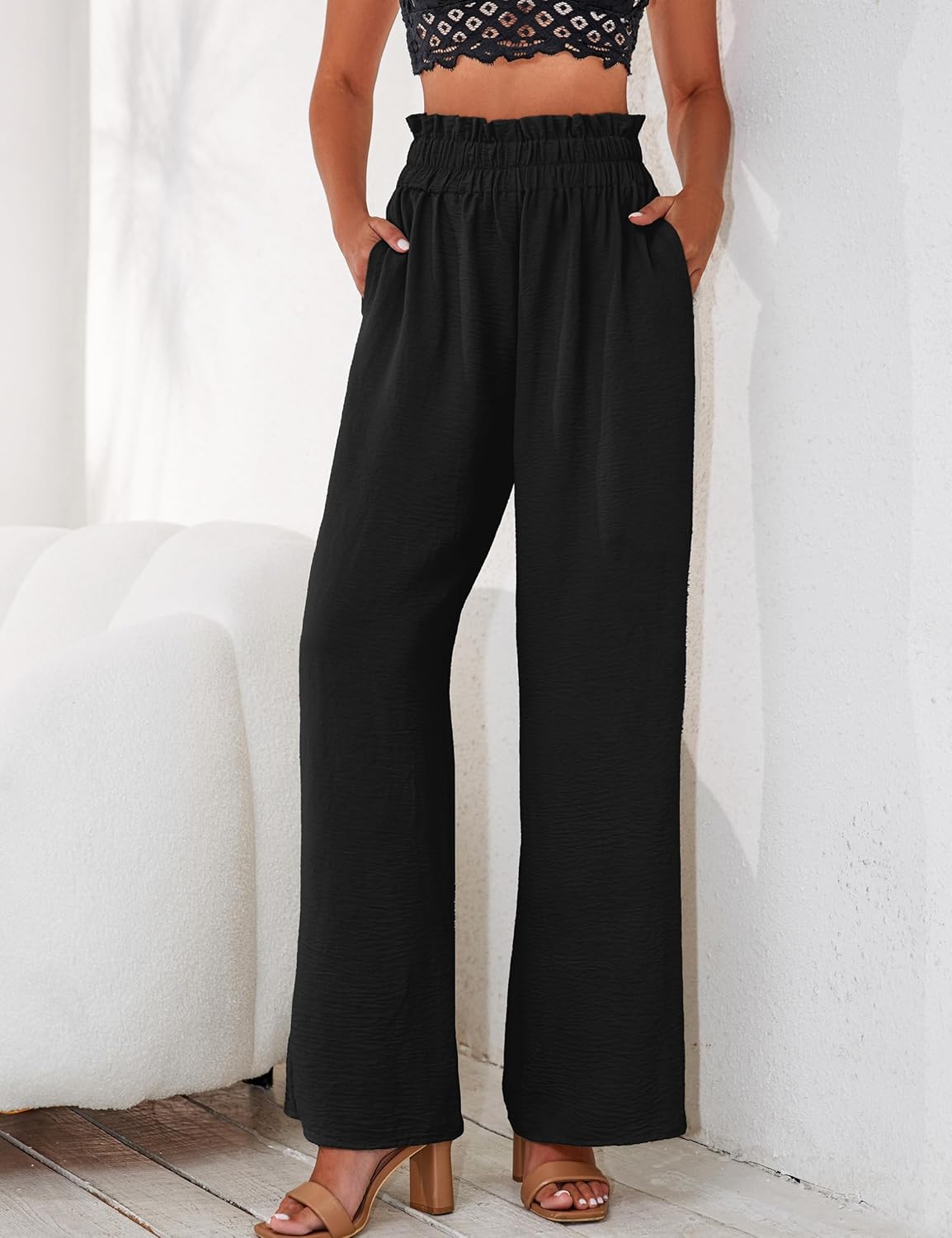 a.Jesdani Women's Pants Casual Loose High Waist Wide Leg Palazzo Pants Trousers with Pockets,S-2XL - Image 2