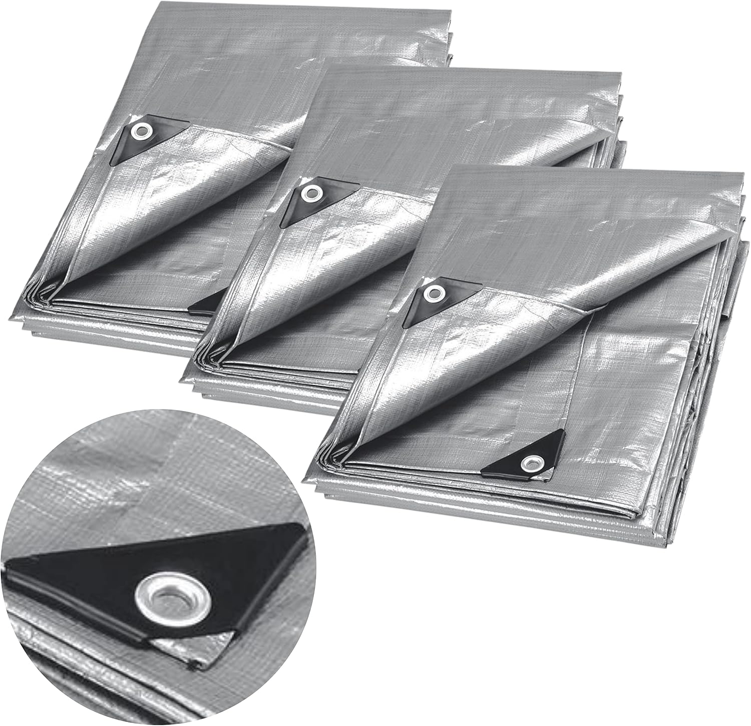 ATE Pro. USA - 3pk - Heavy Duty Poly Tarp - 5' x 7', Multi-Use, Waterproof Heavy-Duty Protection/Coverage Tarp, Laminated Coating on Both Sides, UV Blocking Protective Cover, Silver Tarp