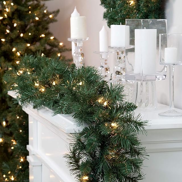 LED Pre-Lit Christmas Garland with 35 Warm White Xmas Lights Lamps with Timer Function 270 cm, 9ft