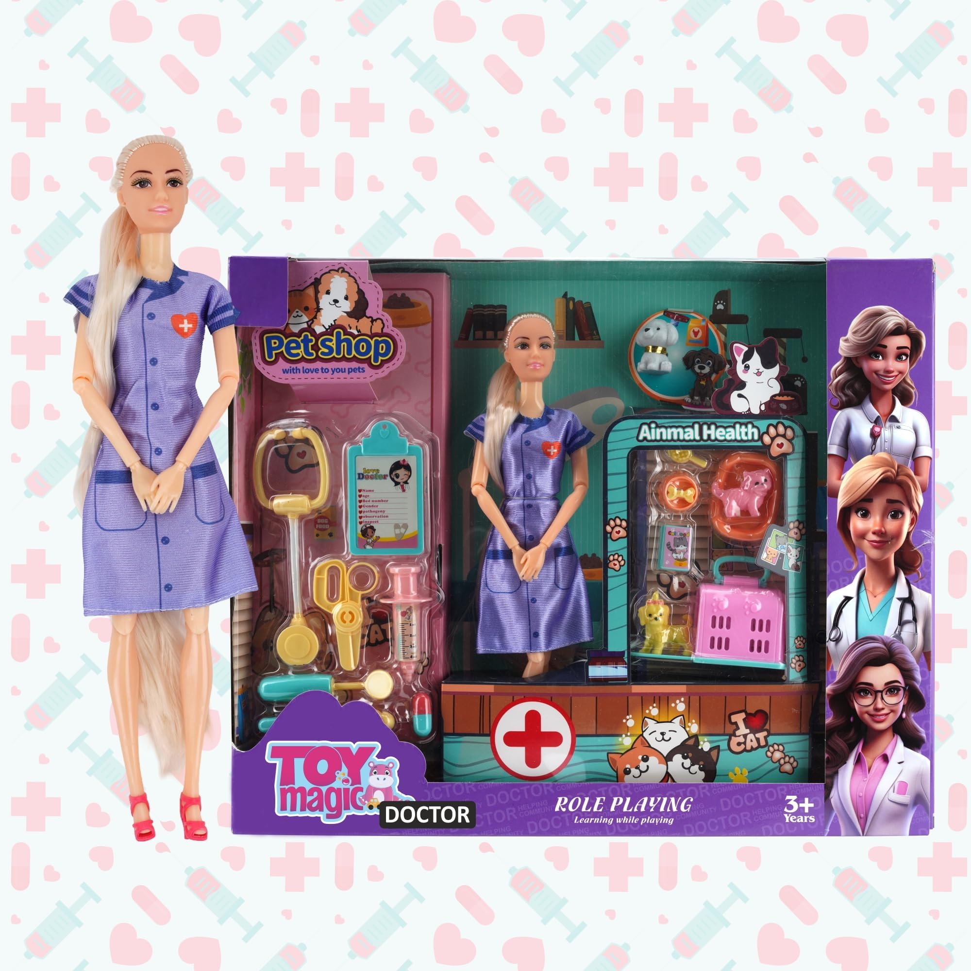 ToyMagic Doctor Playset with Doll - Fun Medical and Pet Care Kit for Kids - Be a Doctor and Care - Great Educational Gift for Little Healthcare Heroes