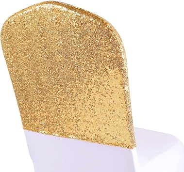 Poise3EHome Set of 4 Sequin Chair Back Covers Gold Folding Chair Covers Sashes for Party Wedding Banquet Reception Decorations