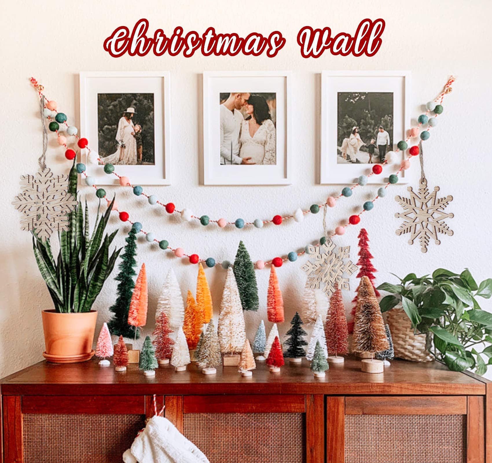 18pcs Navidad Copos de Nieve Adornos árbol de Madera Colgante Decoraciones rústico Madera artesanía