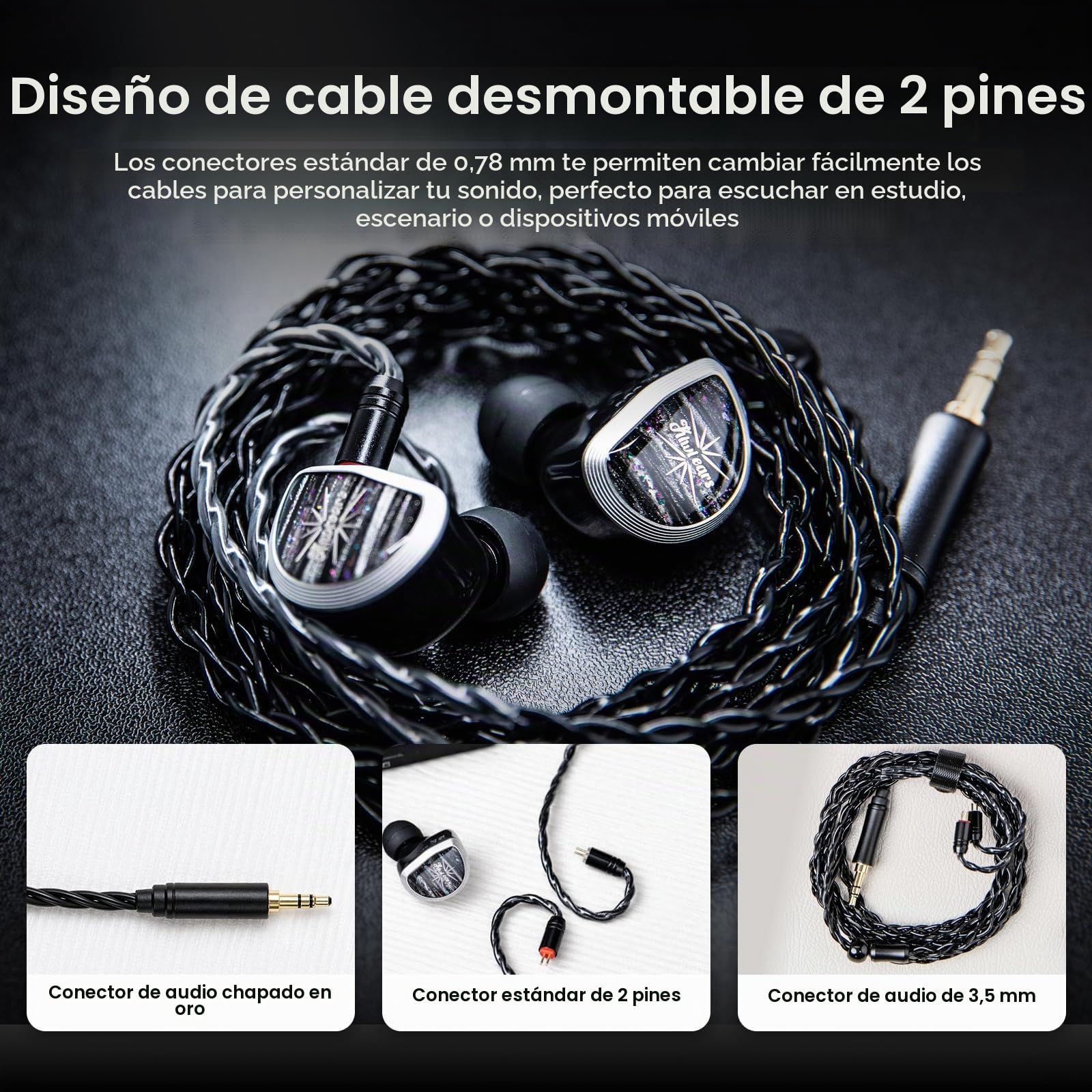 Linsoul Kiwi Ears Aether In Ear Monitor,Auriculares IEM con Controlador planar Grande de 15,3mm,Auriculares con Cable de Alta fidelidad,Cascos para Juegos con Cable Desmontable de 2pines para músicos