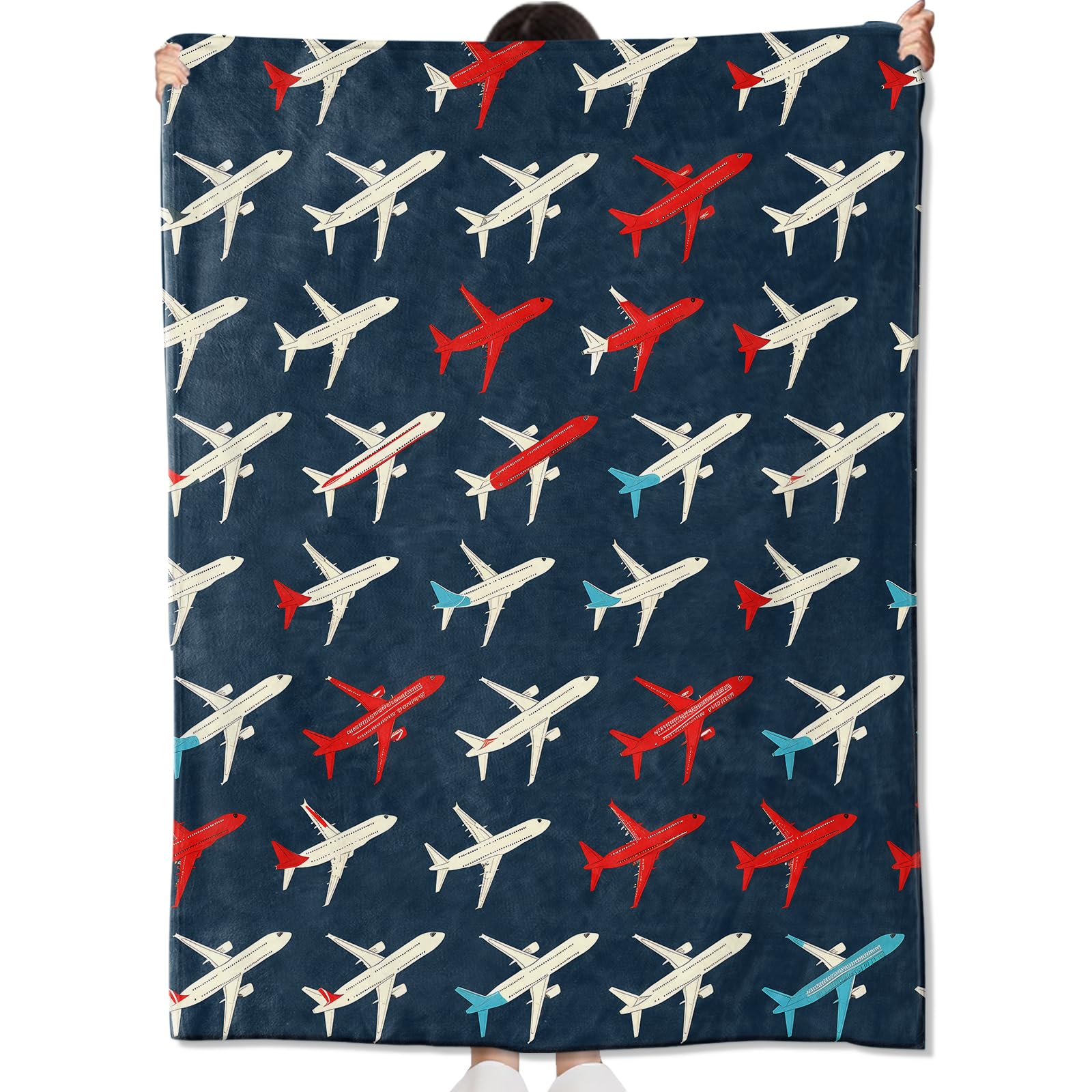 amepay Airplane Blanket Gifts for Kids & Pilot,Aviation-Inspired Blue Throw Blankets,Soft Comfy Lightweight for Room Couch Bed Sofa Flight Decor,Travel Lover 60x50in