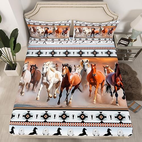 Miniatura 9 de Juego de sábanas aztecas, tamaño King, de vaca de las tierras altas, vaquera, vaquera, toro, ganado, suroeste, nativo, geometría, tribu, animales de