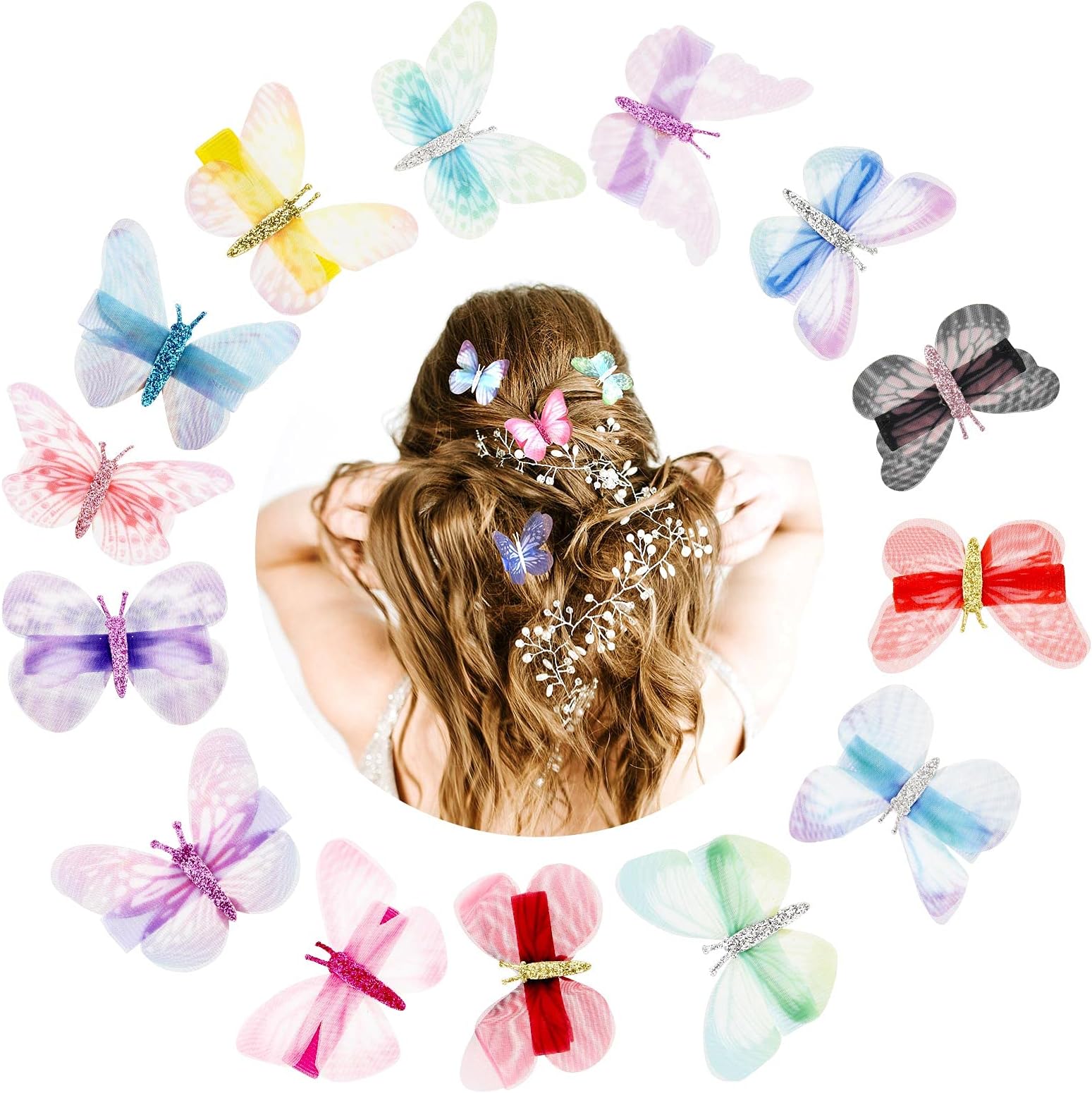 15pcs Butterfly Hair Clips Baby Glitter Snap 3D Butterfly Barrettes for Women Girl Hair Accessories