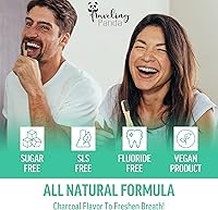 Vista 4 de Mini kit de cepillo de dientes de bambú de viaje con 2 cepillos de dientes de cerdas suaves y tabletas de pasta de dientes de carbón, 2 x 10 pestañas