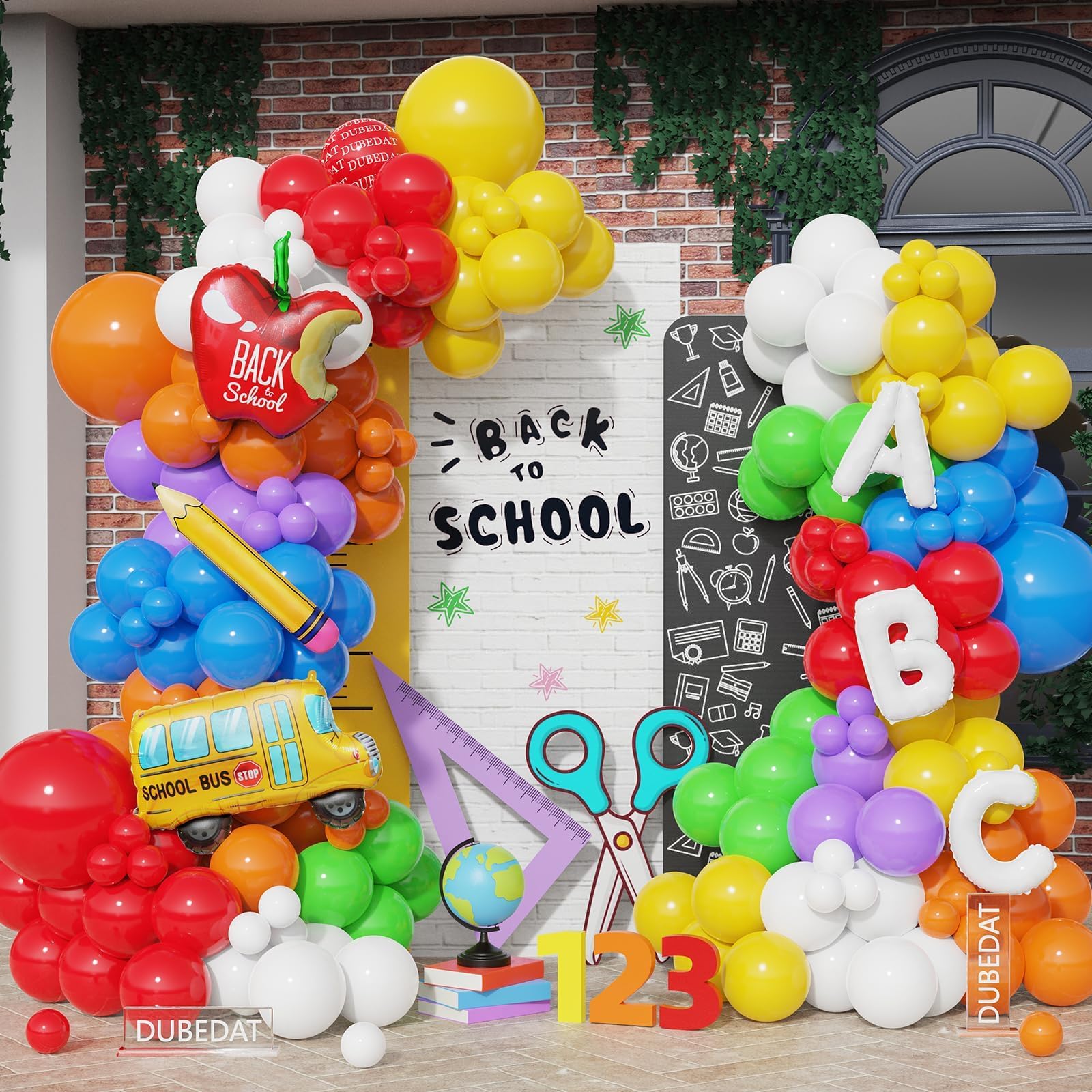 Back to School Balloon Arch Kit,Rainbow Balloons Pencil Apple Bus ABC Foil Balloons for Welcome Back To School Classroom Party First Day of School