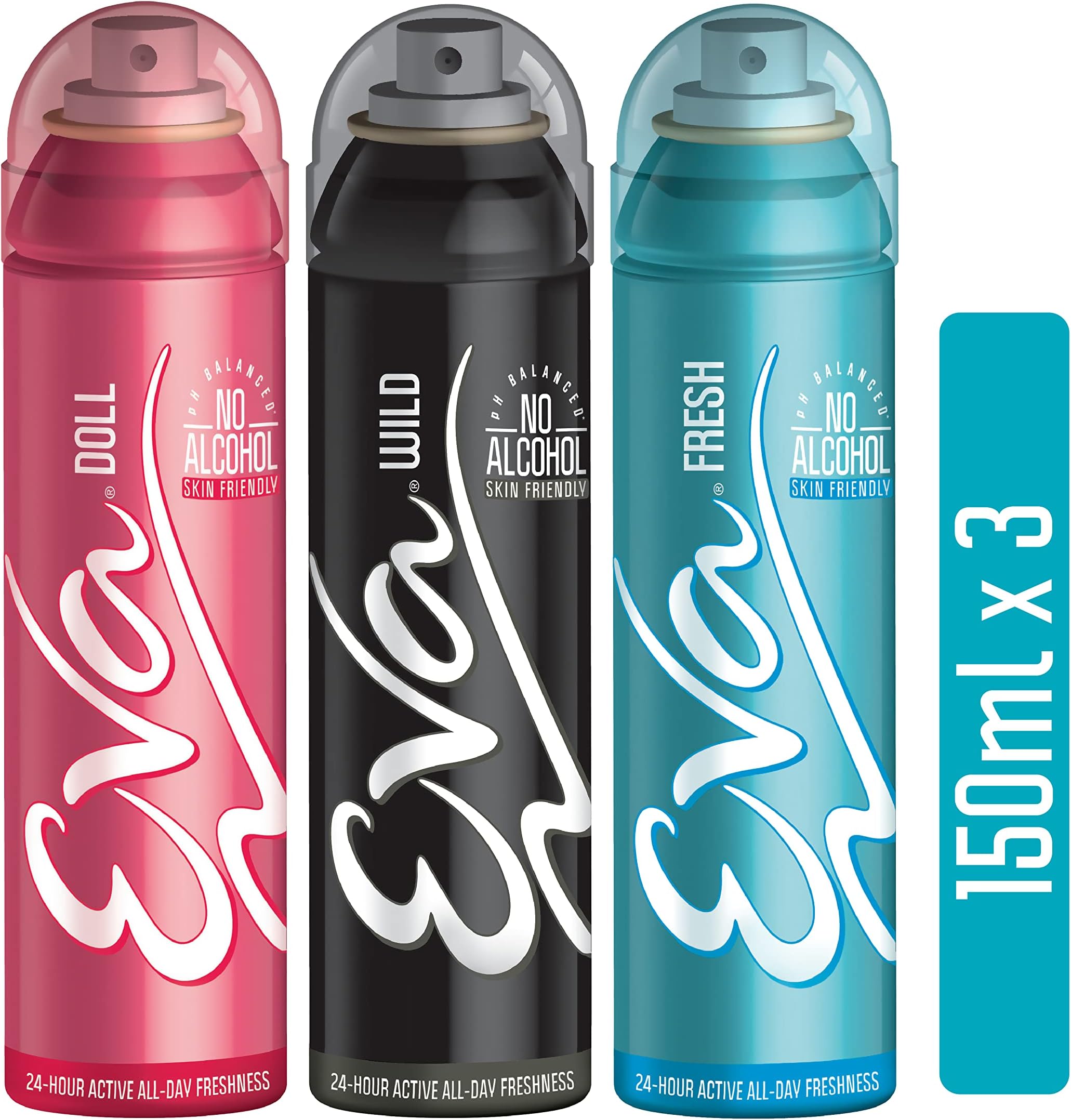 Eva Doll 150 Ml + Wild 150 Ml +fresh Deodorant 150 Ml (Pack of 3, Aerosol, Female)