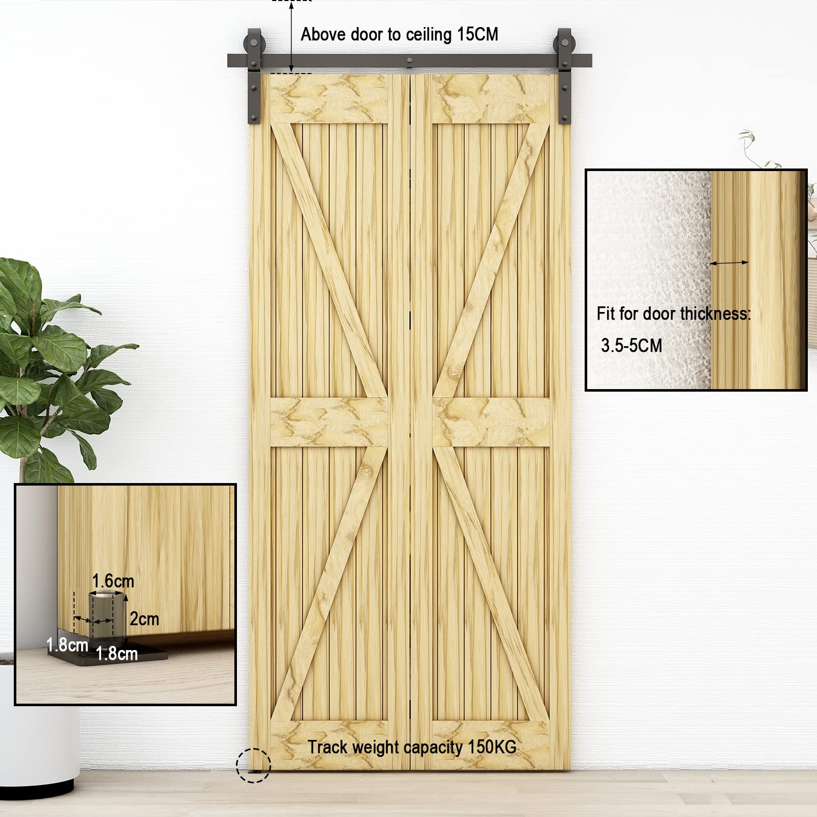 QINAIXQM 40" / 3.3FT Bi-Folding Sliding Barn Door Hardware Kit Closet ...