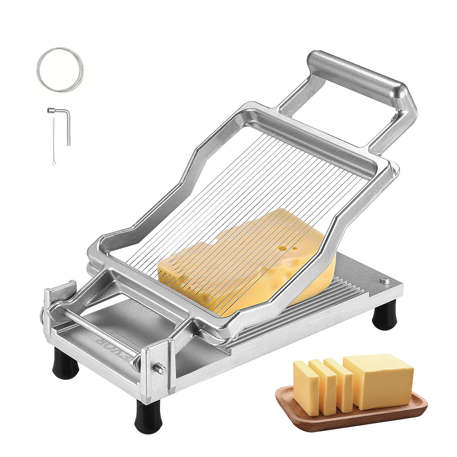 VEVOR Cortador de Queso con Alambre Desmontable, Cuchilla Ultrafina para Cortar Mantequilla y Queso de 5 mm, Aleación de Aluminio con Alambre de Acero Inoxidable 316, para Cocina, 317 x 169 x 90 mm