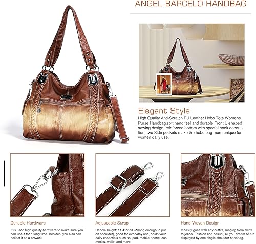 Miniatura 4 de Angel Barcelo - Bolsa de hombro amplia para mujer diseño Hobo cuero lavado 11#purple, 112-pink, 136-grey, 1b-beiges, 1b-blue, 1b-pink, 1b-red,