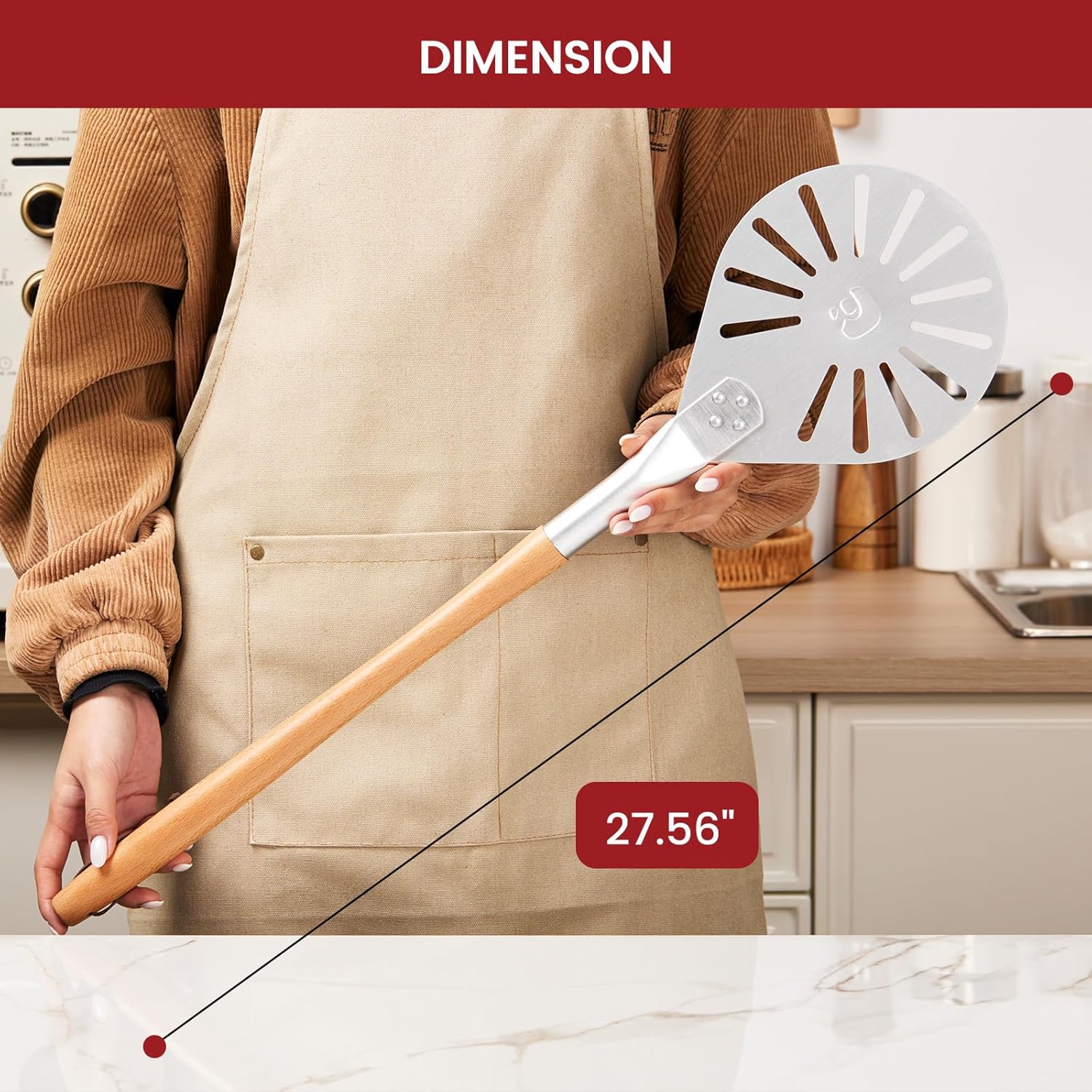 7 Inch Pizza Peel - Anodized Aluminum Pizza Transfer Shovel with Detachable Wooden Handle, Durable & Lightweight for Even Baking, Perfect for Bread & Pizza Handling