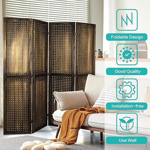 Miniatura 7 de Babion Pantalla de tablero de clavijas de 4 paneles, divisor de habitación, tablero de clavijas, pantallas de privacidad plegables independientes,