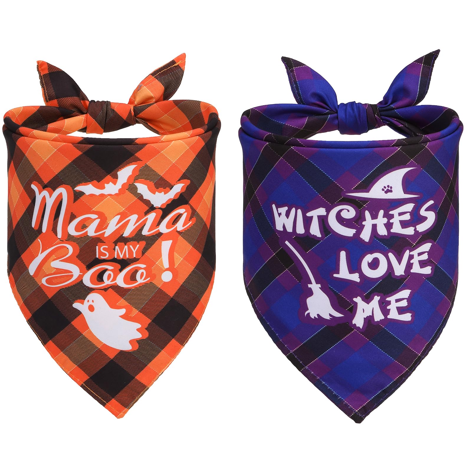PAWCHIE Halloween Dog Bandanas 2 Packs, Reversible Pet Triangle Scarf Plaid Festival Style for Small Medium Large Dogs Cats, Adjustable Soft Cute Pet Scarves for Girls and Boys — image 1