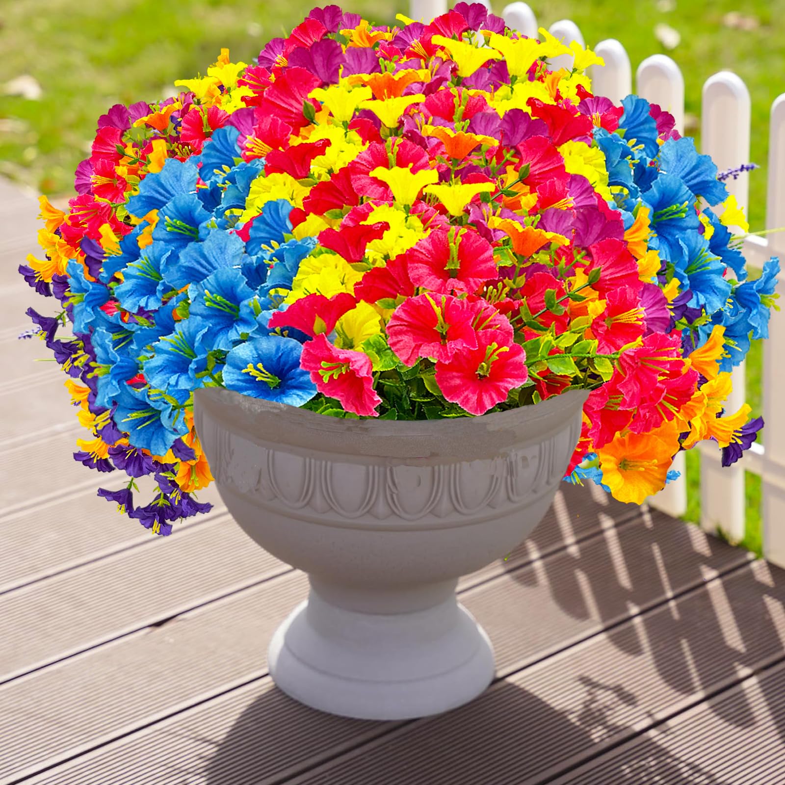 Jadeunm 6 mazzi di fiori artificiali come veri fiori artificiali, balconi, esterni, resistenti alle intemperie, piante da balcone, primavera, fiori di plastica per esterni, balcone, fioriera da