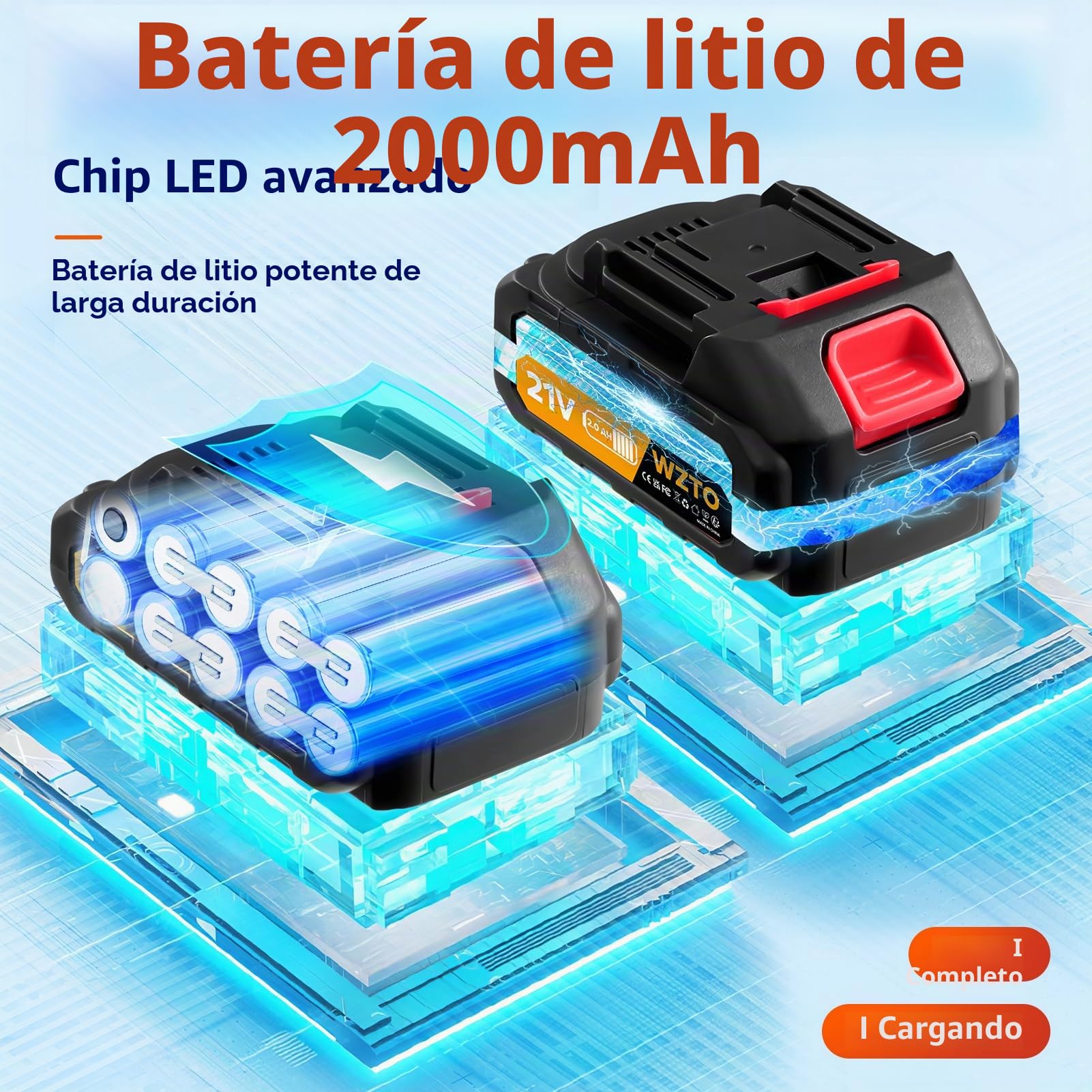 Hidrolimpiadora Batería 3000W con Cubo, Pistola Agua Presión Portátil 21V 2.0Ah con 2 Baterías, Limpiador Alta Presión Inalámbrico para Coche Moto Terraza, 60 Bar, 5M Manguera, 2 Boquillas