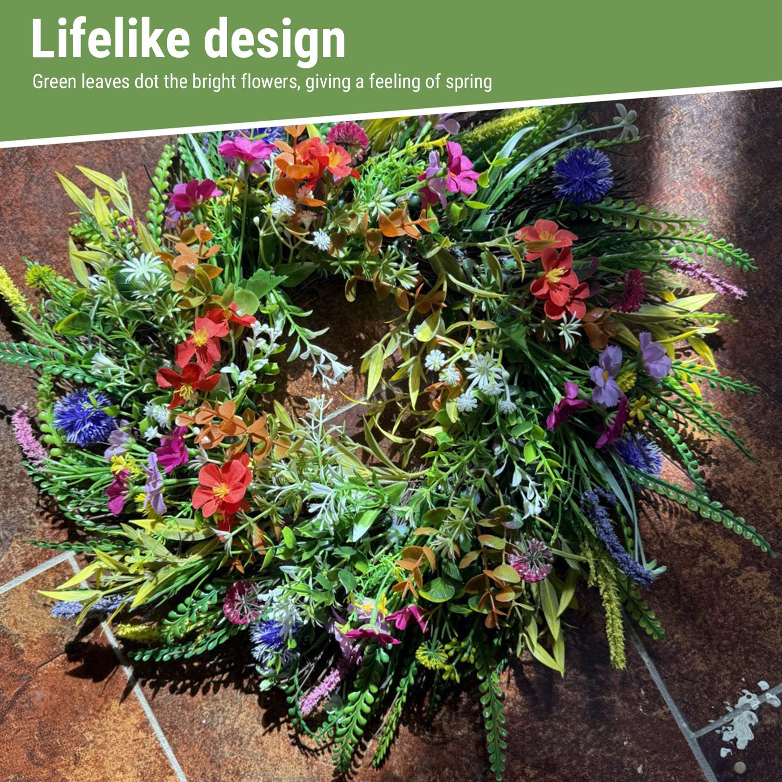 Cocoarm Ghirlanda di Verde Artificiale Decorazione Vibrante per Porta a Molla Facile Manutenzione per Uso Interno Ed Esterno Ghirlanda in Plastica per Porta D'ingresso con da 17,72 Pollici (#1)