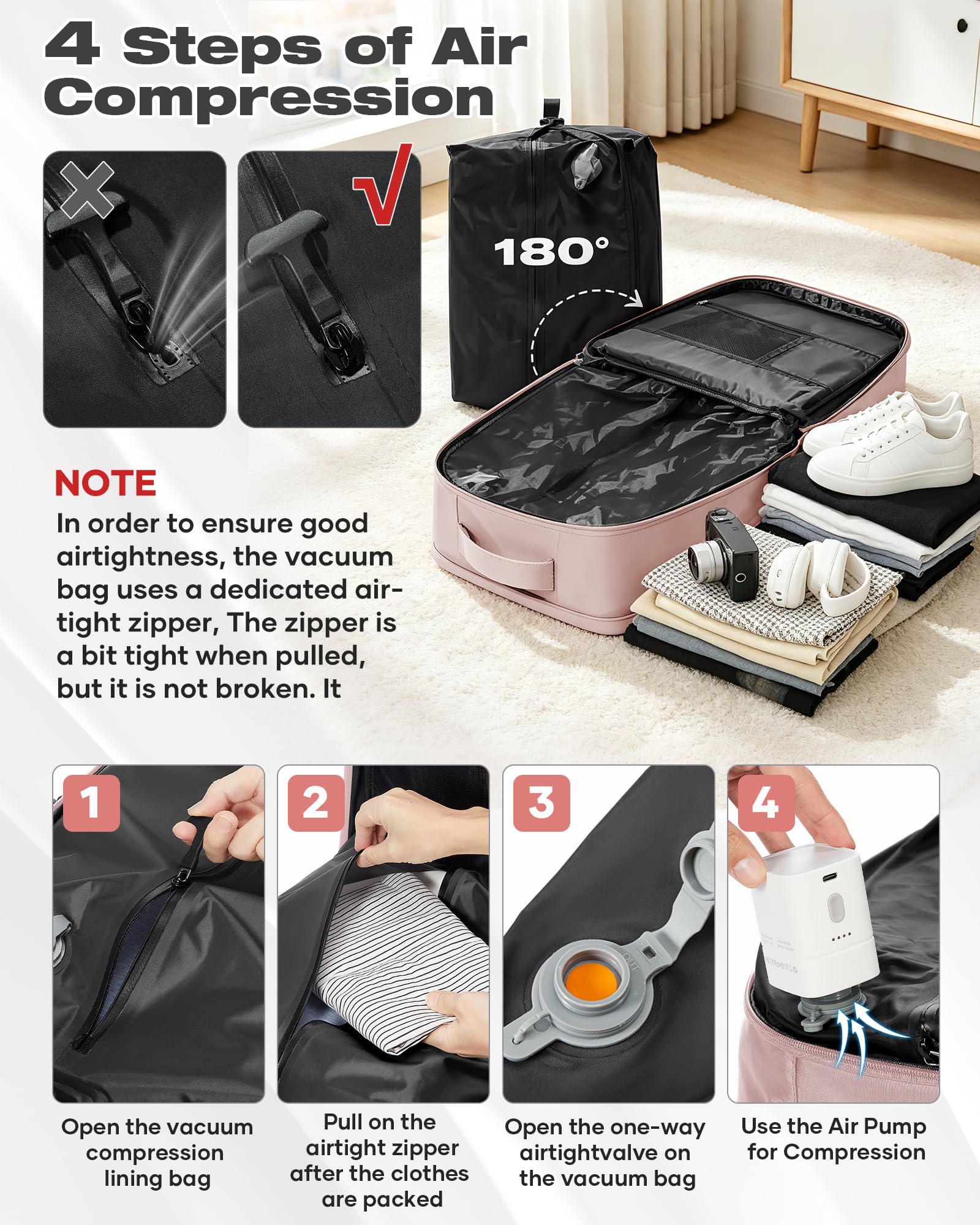 HPLQQ Mochila Viaje Cabina Avion 40x30x20 para Ryanair Mochilas de Vacío con Bomba Bolsa de Cabina Equipaje de Mano Cabina Avion Mochila de Senderismo Mochila Impermeable Cabina Mochila,M-Rosa Claro
