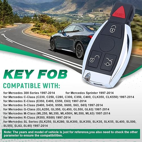 Miniatura 5 de Beefunny 315MHz Smart 3+1 4 botón de reemplazo remoto llavero para Mercedes-Benz Soporte NEC y BGA 2000-2014, 705 Moto (2)