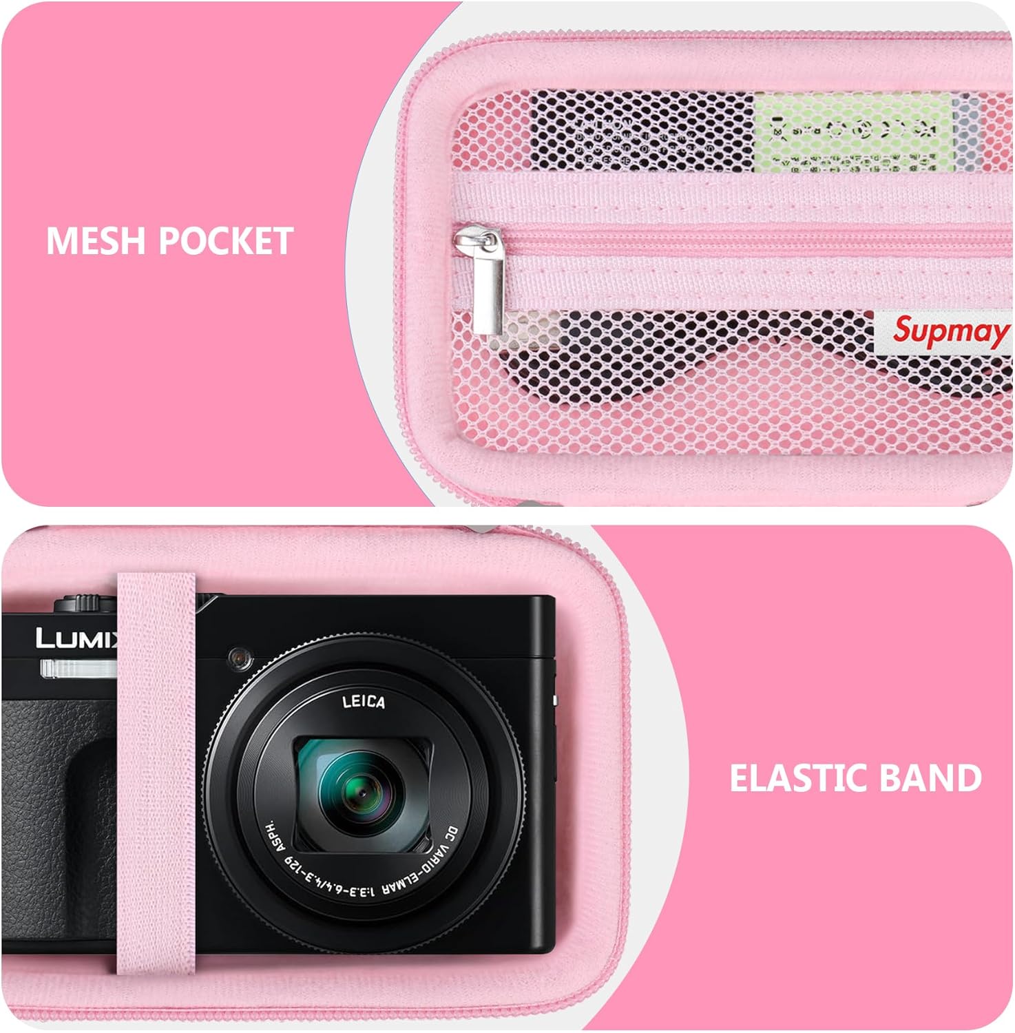 Camera Case for Panasonic LUMIX ZS99 Point and Shoot Camera/LX10 ZS200D ZS200 ZS80D ZS80 ZS100 ZS70 ZS60 Camera, Protective Case Bag with Mesh Pocket for Battery Pack, Charging Cable, Pink - Image 5