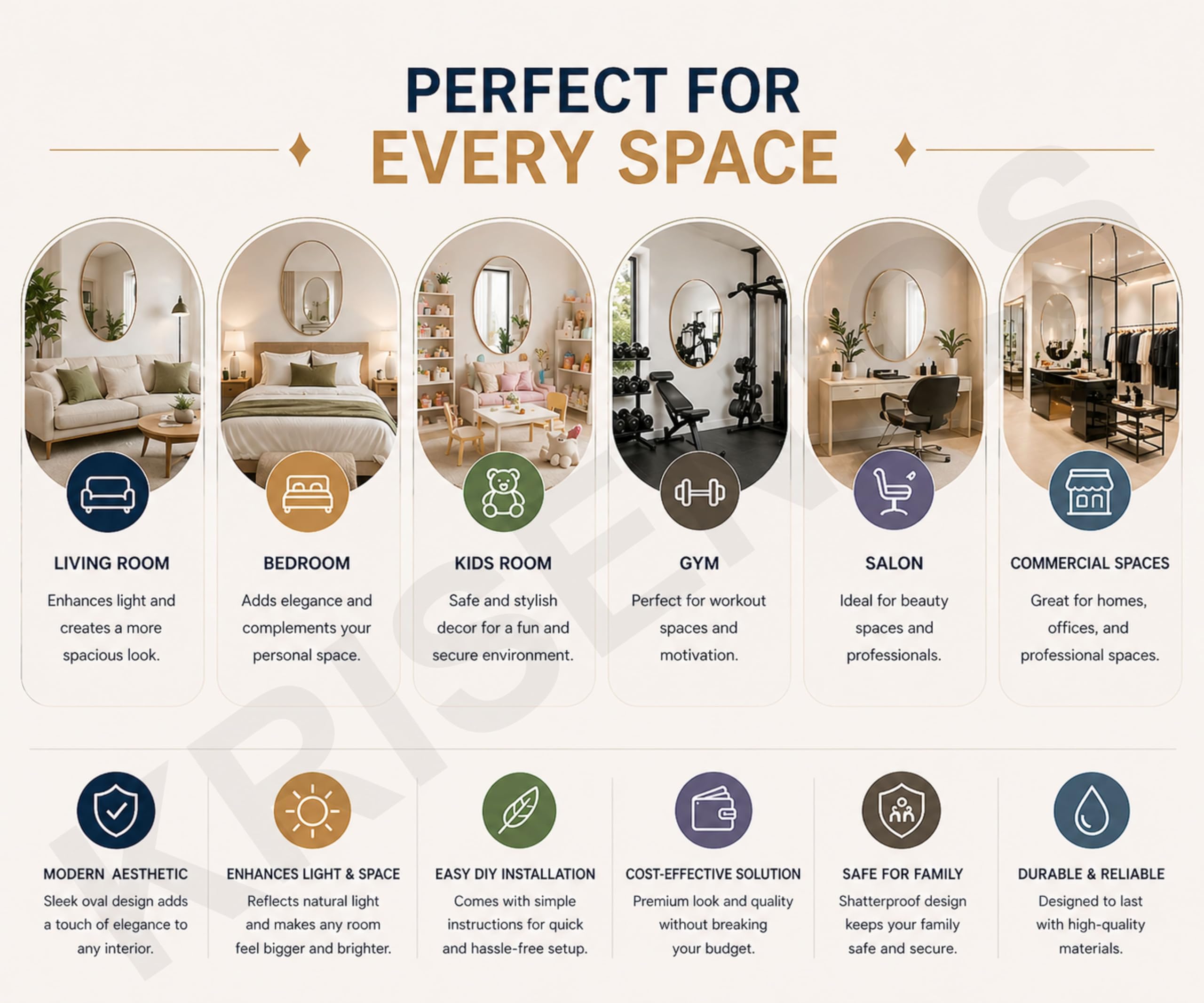 Oval Adhesive Mirror Stickers - Brighten Your Home -8