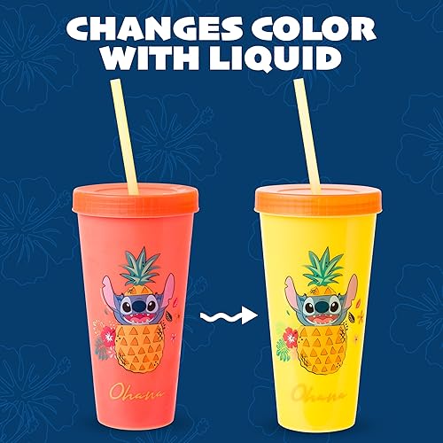 Miniatura 9 de Silver Buffalo Disney Lilo and Stitch Tropical Poses - Paquete de 4 vasos de plástico que cambian de color, 24 onzas