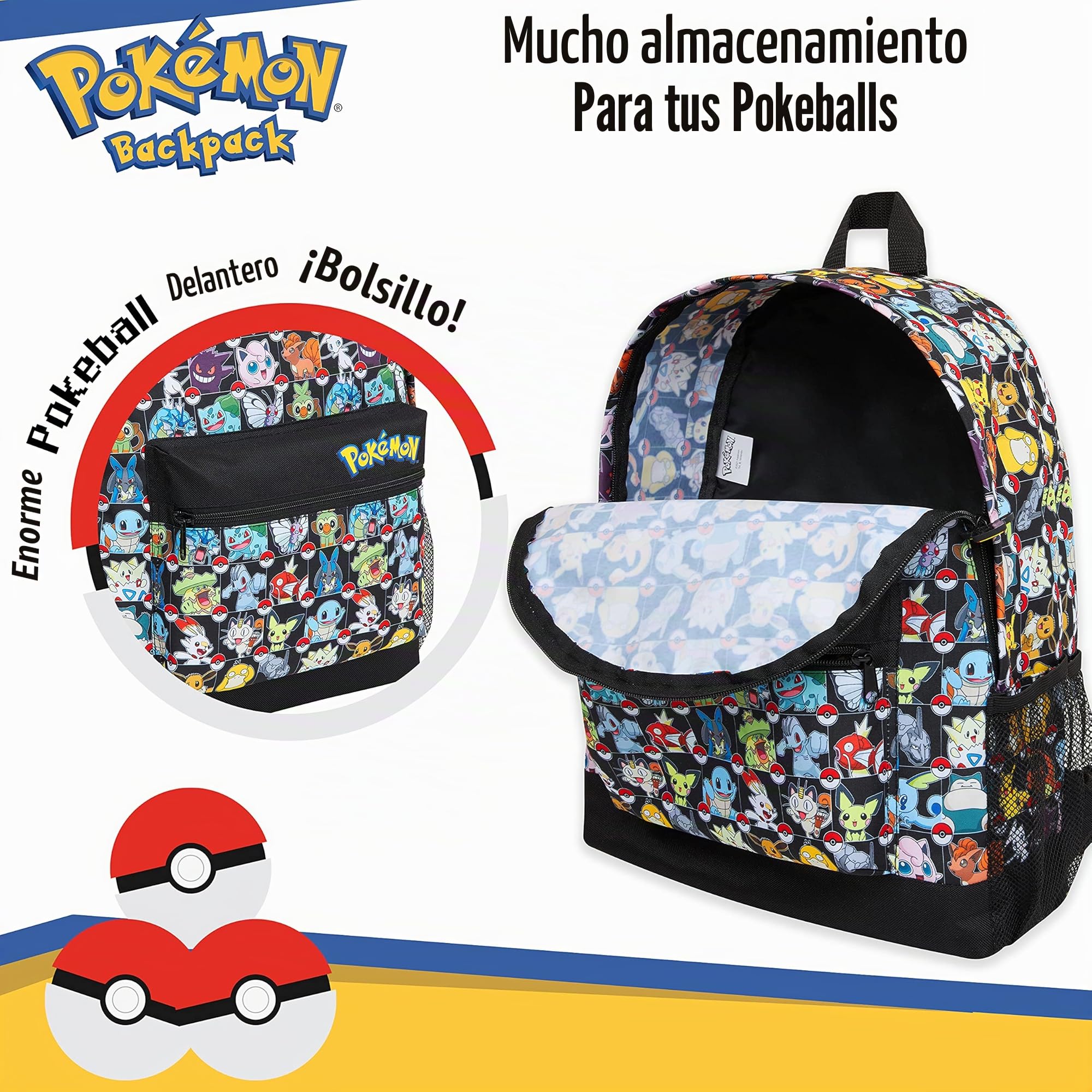 Pokémon Mochilas Escolares Pikachu Pokeball Mochila Escolar Niño Adolescente Bolso Escolar Viaje Colegio Deporte Anime Regalo para Niños