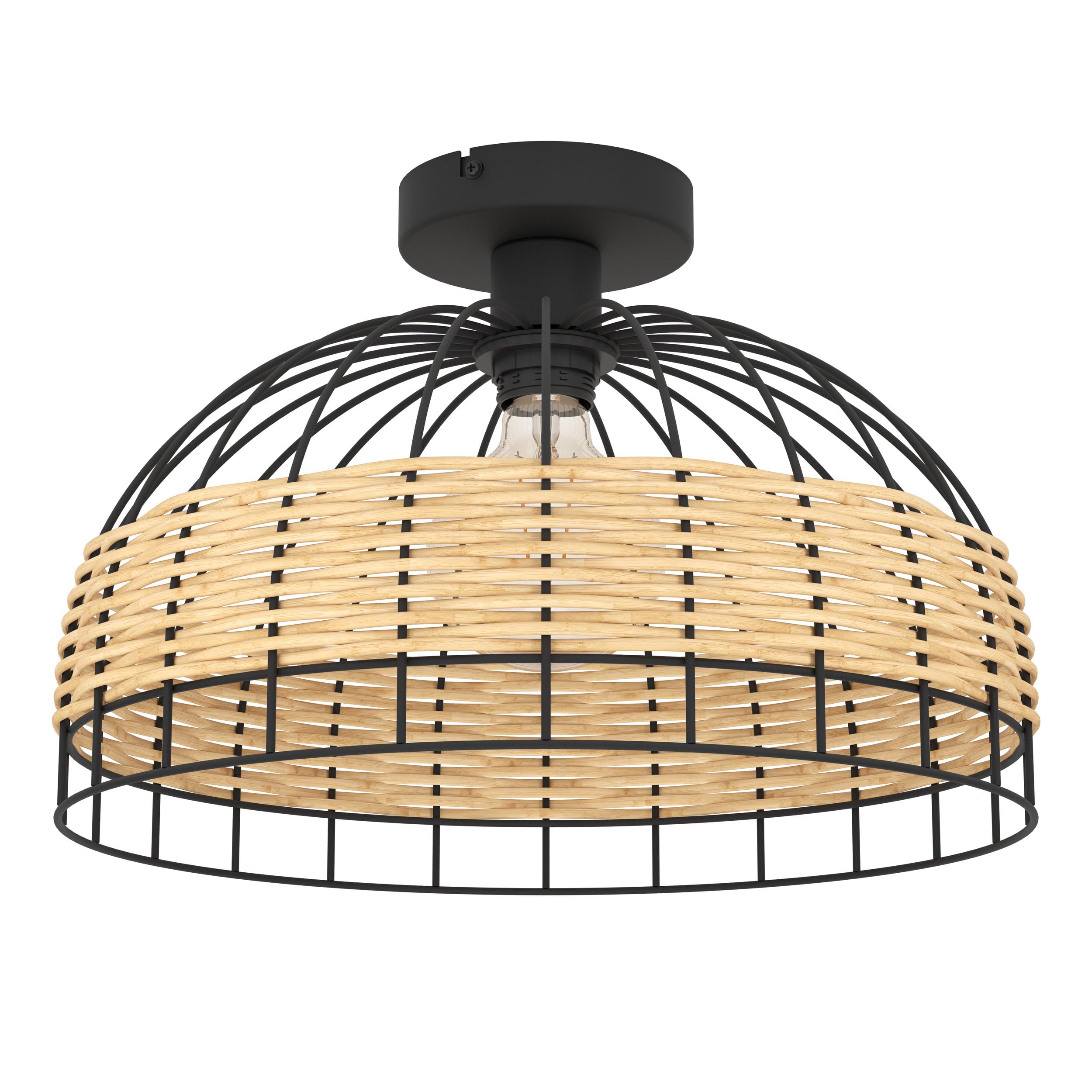 Eglo Unisex Light Brown Anwick Natural Metal And Wicker 1 Light Flush Ceiling Fitting In