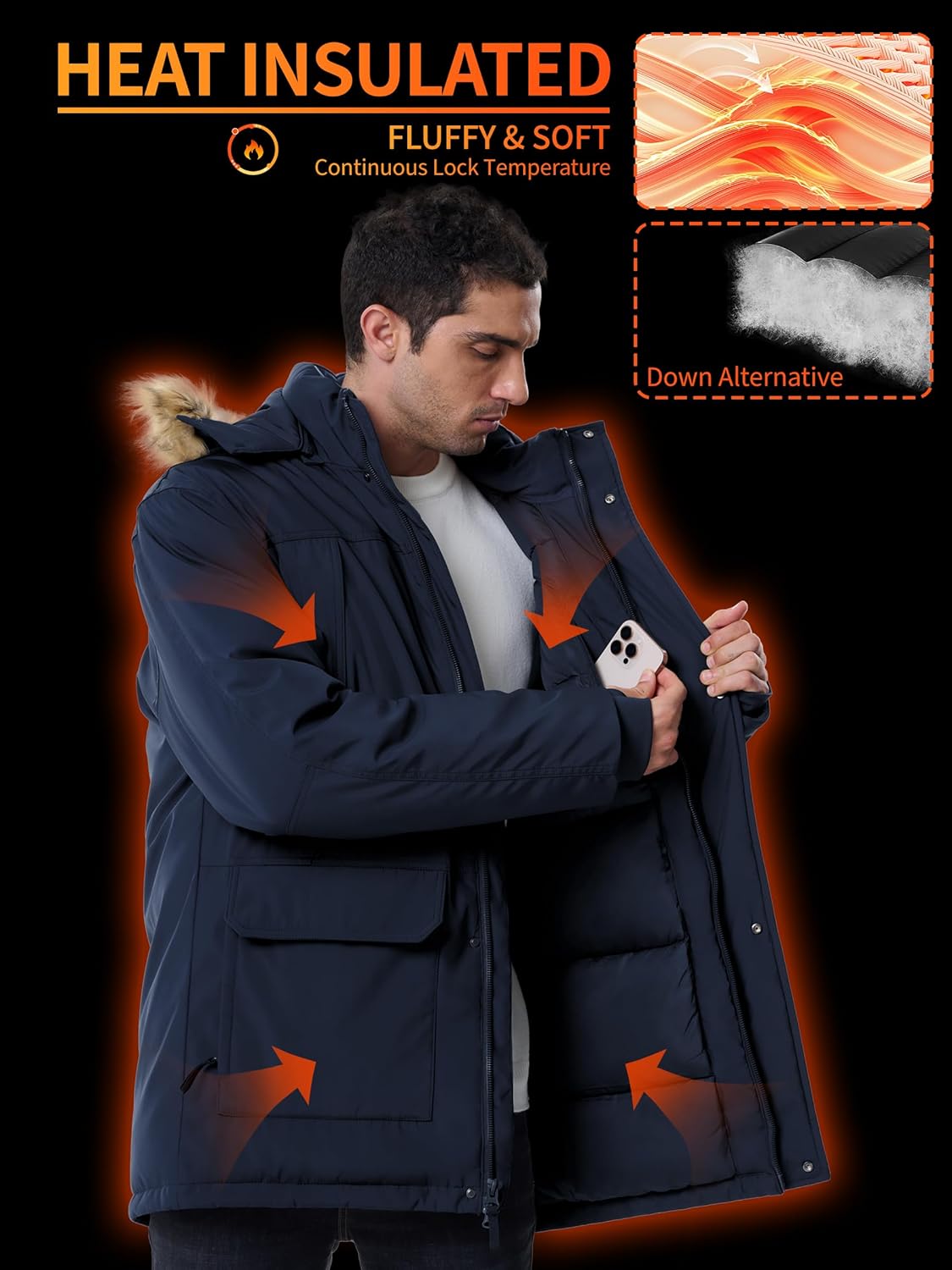 UIQUR Winter Coats for Men Winter Jackets Waterproof Thicken Warm Insulated Parka Puffer Long Down Jacket with Hood - Image 4