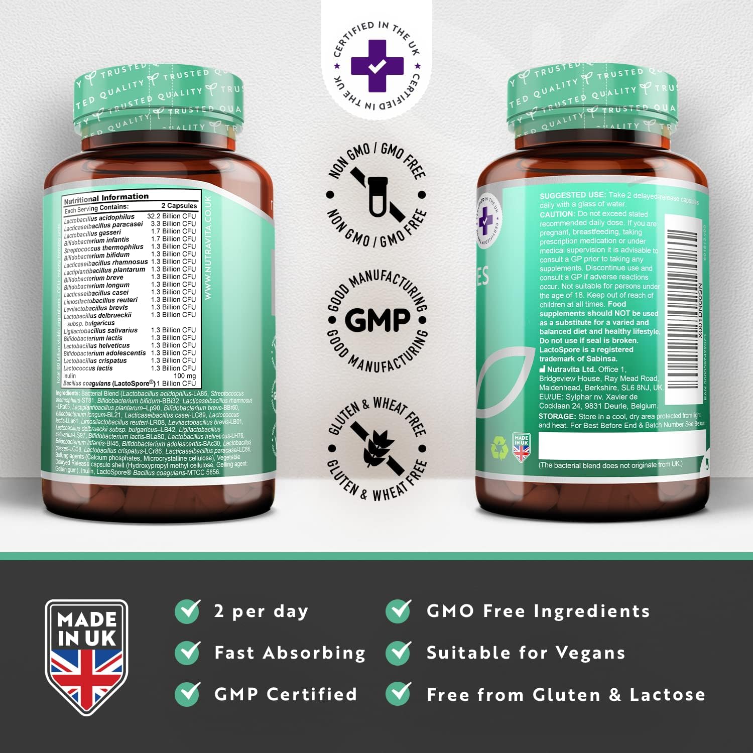 Nutravita Probiotics Cultures 60 Billion CFU, 21 Strain Complex with Lactobacillus Reuteri & Acidophilus - Image 5