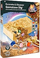 BBC Earth Gemstone Dig Kit: Excavate 9 Real Gems Like Amethyst & Jade, Make Keychains - STEM Geology Toy for Kids 6+