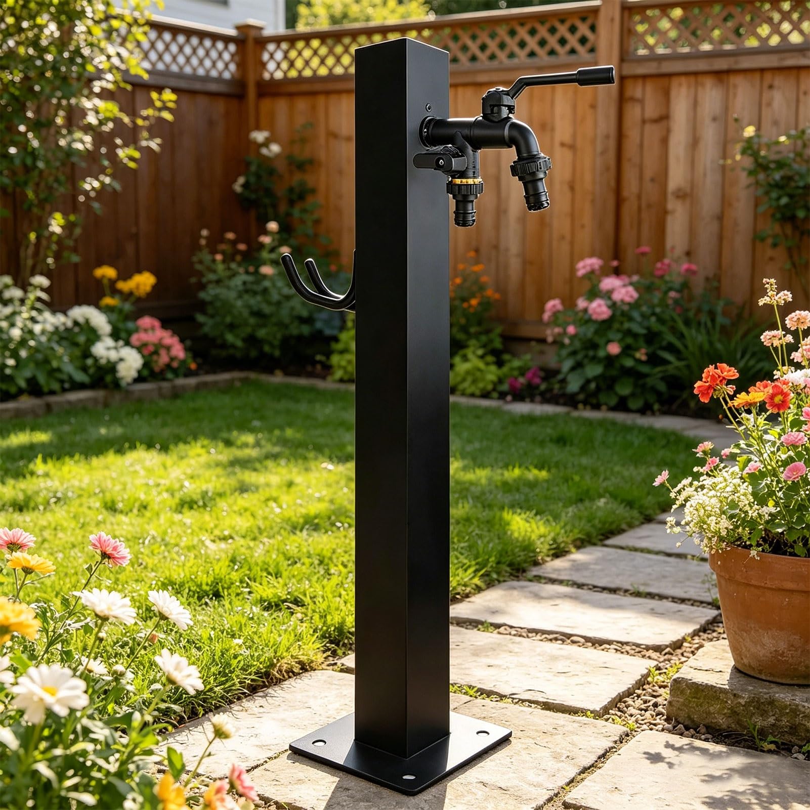 304 Stainless Steel Outdoor Cylindrical Water Column, Vertical Freestanding Hose Stand with Faucet, Antifreeze Frost Free Hydrant Water Tap for Courtyard(Height: 60cm/23.6in)